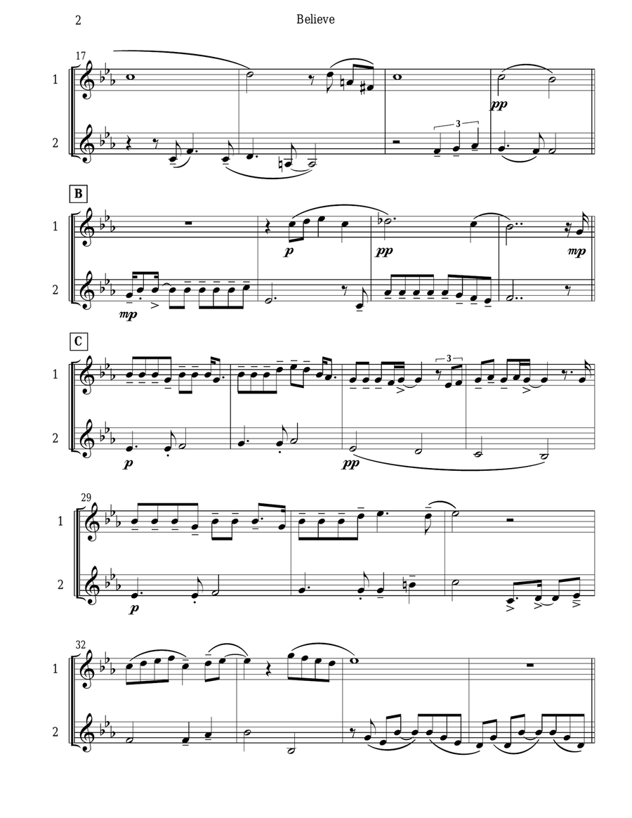 Believe Clarinet Duet scores gallery preview page 3