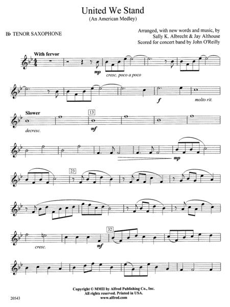 United We Stand (An American Medley): B-flat Tenor Saxophone