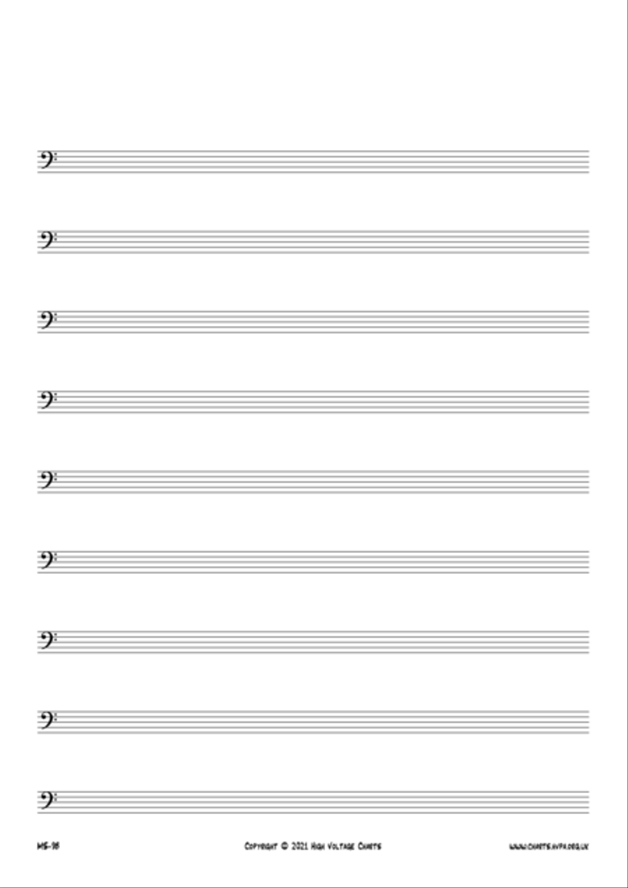 Manuscript Paper - 9 Staves Bass Clefs