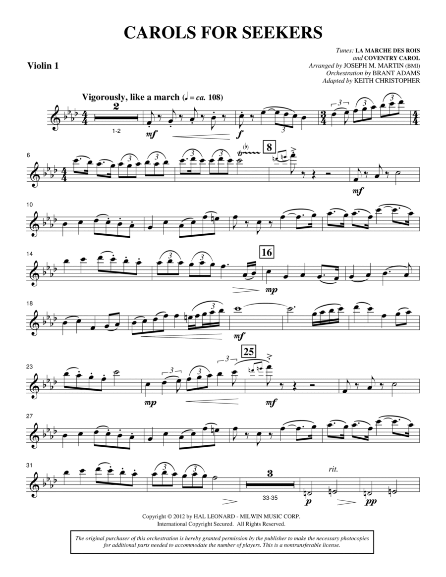 Carols for Seekers - Violin 1 Choir scores gallery preview page 1