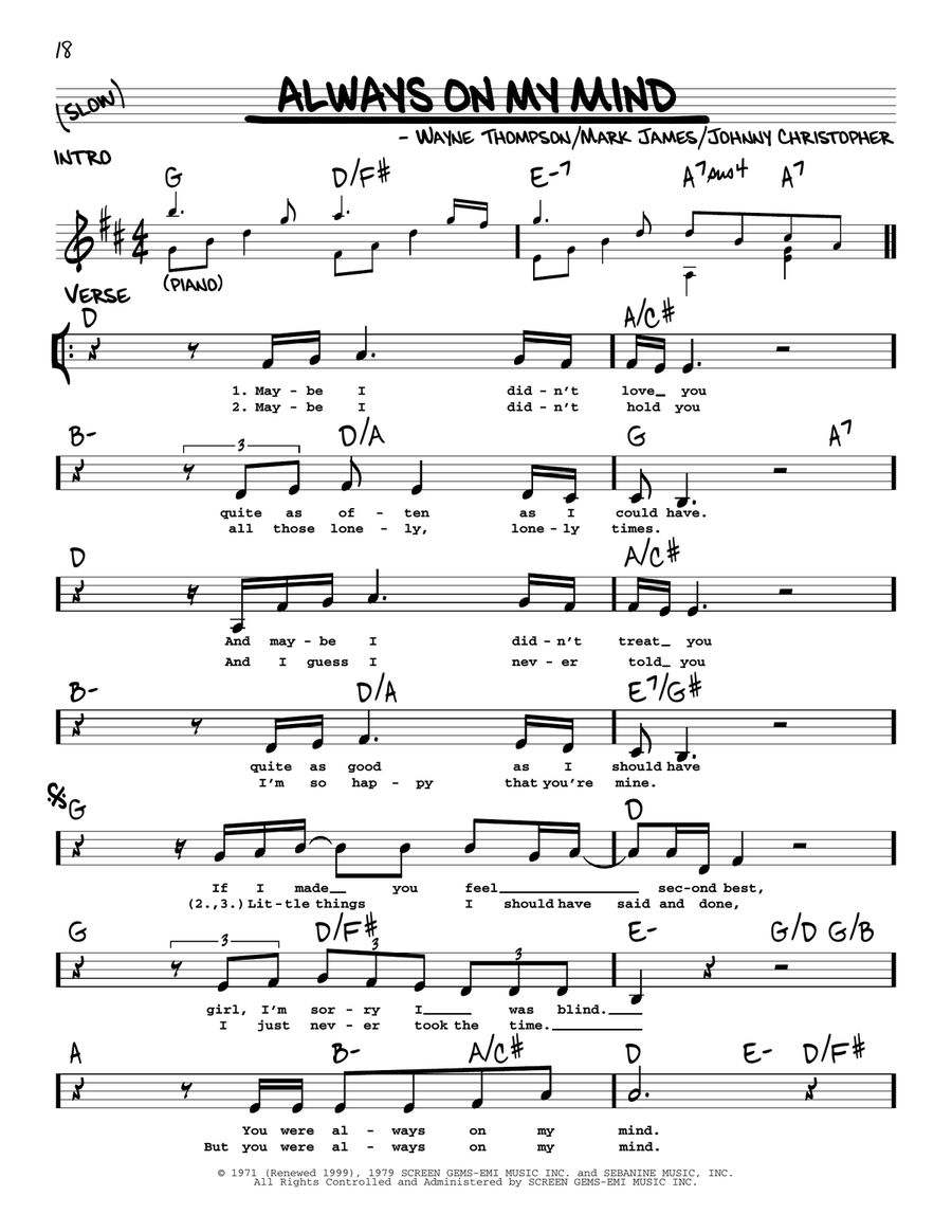 Always On My Mind Voice scores gallery preview page 1