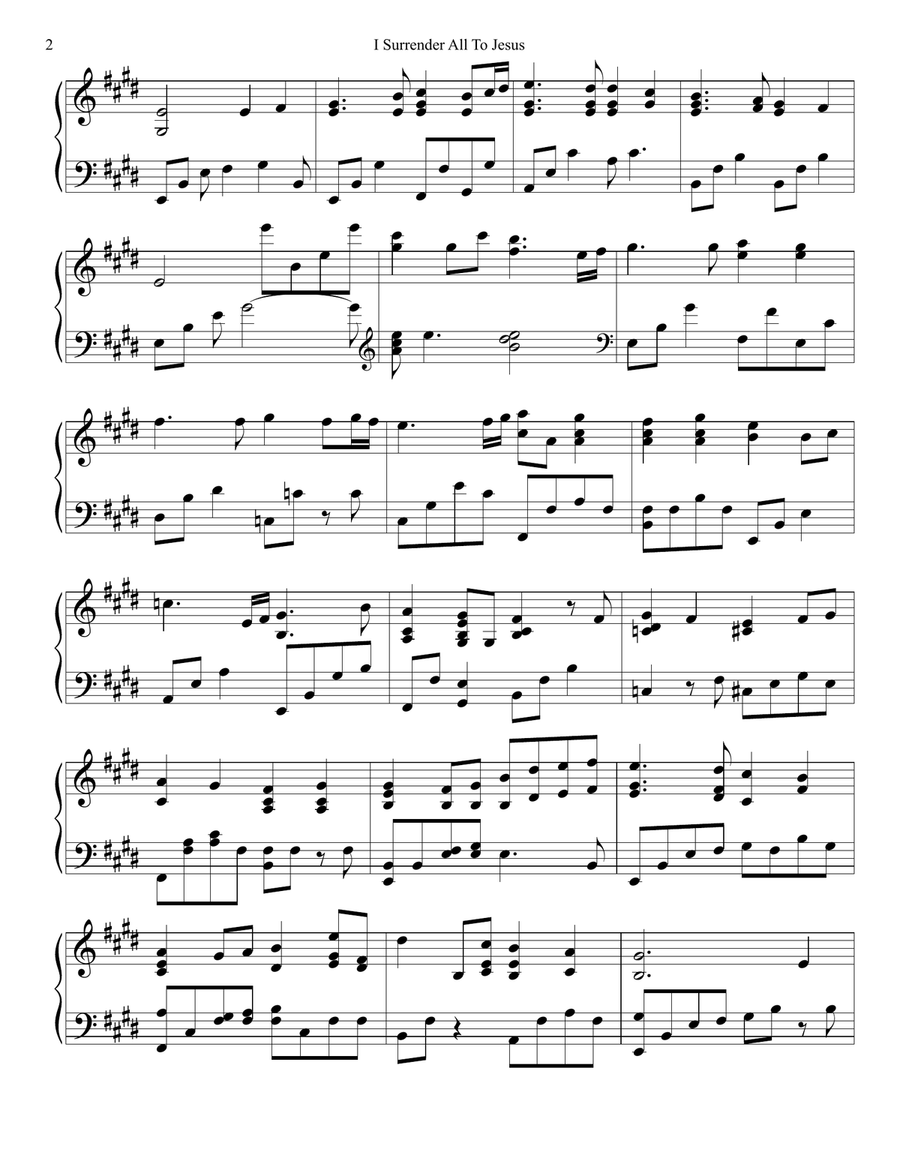PIANO - I Surrender All to Jesus (Piano Hymn Sheet Music PDF) Piano Solo scores gallery preview page 2
