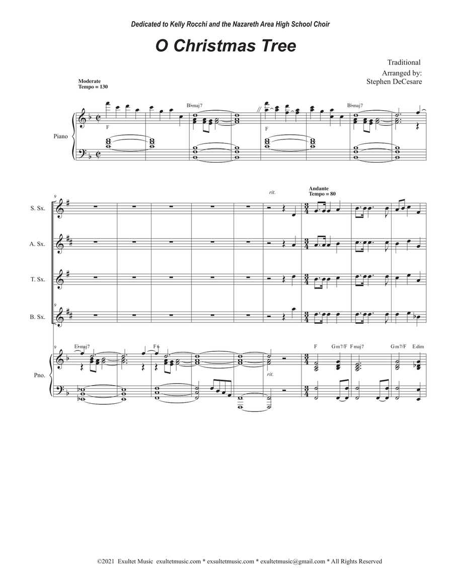 Book cover for O Christmas Tree (Saxophone Quartet and Piano)