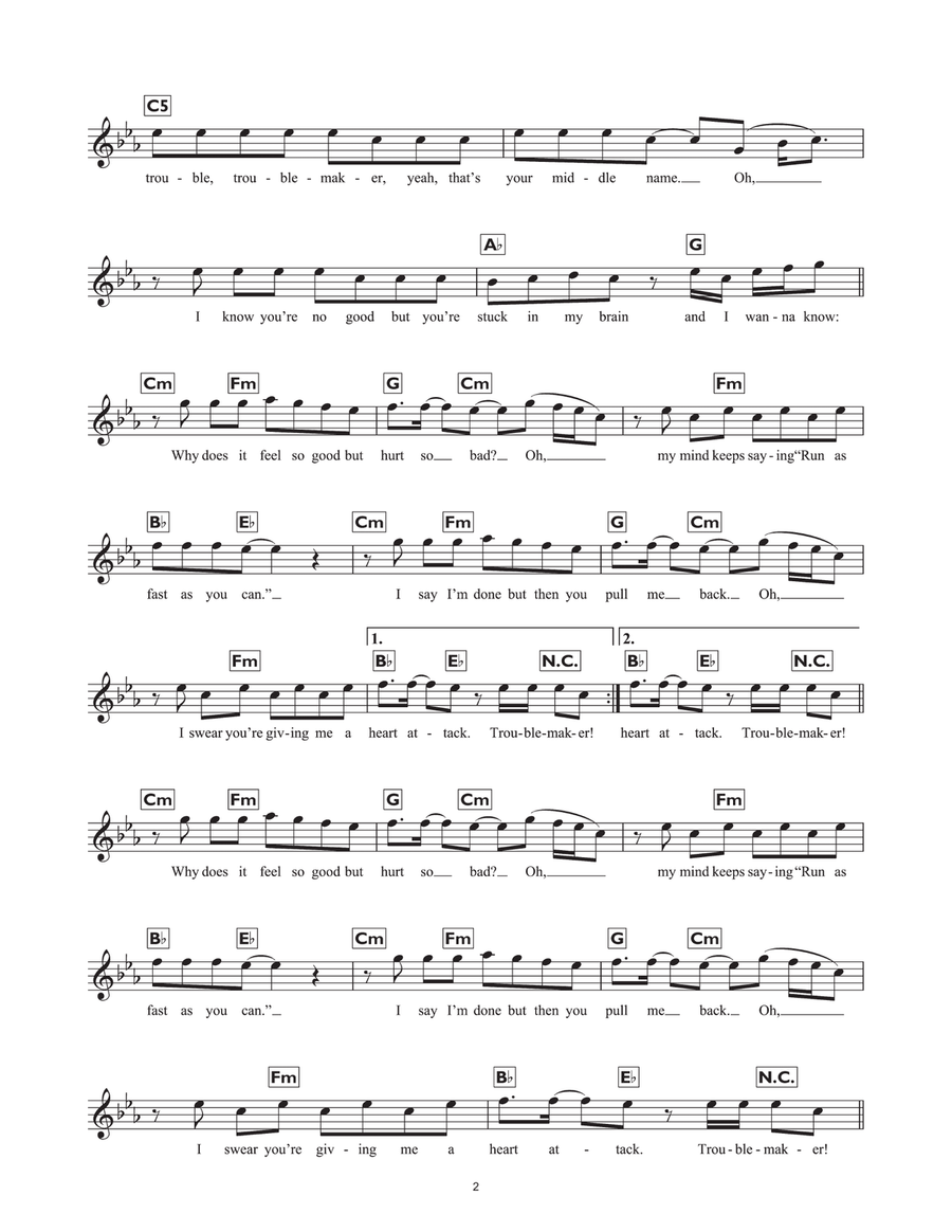 Troublemaker Piano Solo scores gallery preview page 2