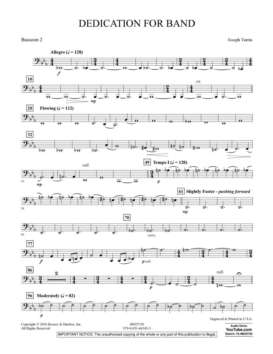 Dedication for Band - Bassoon 2 Bassoon scores gallery preview page 1