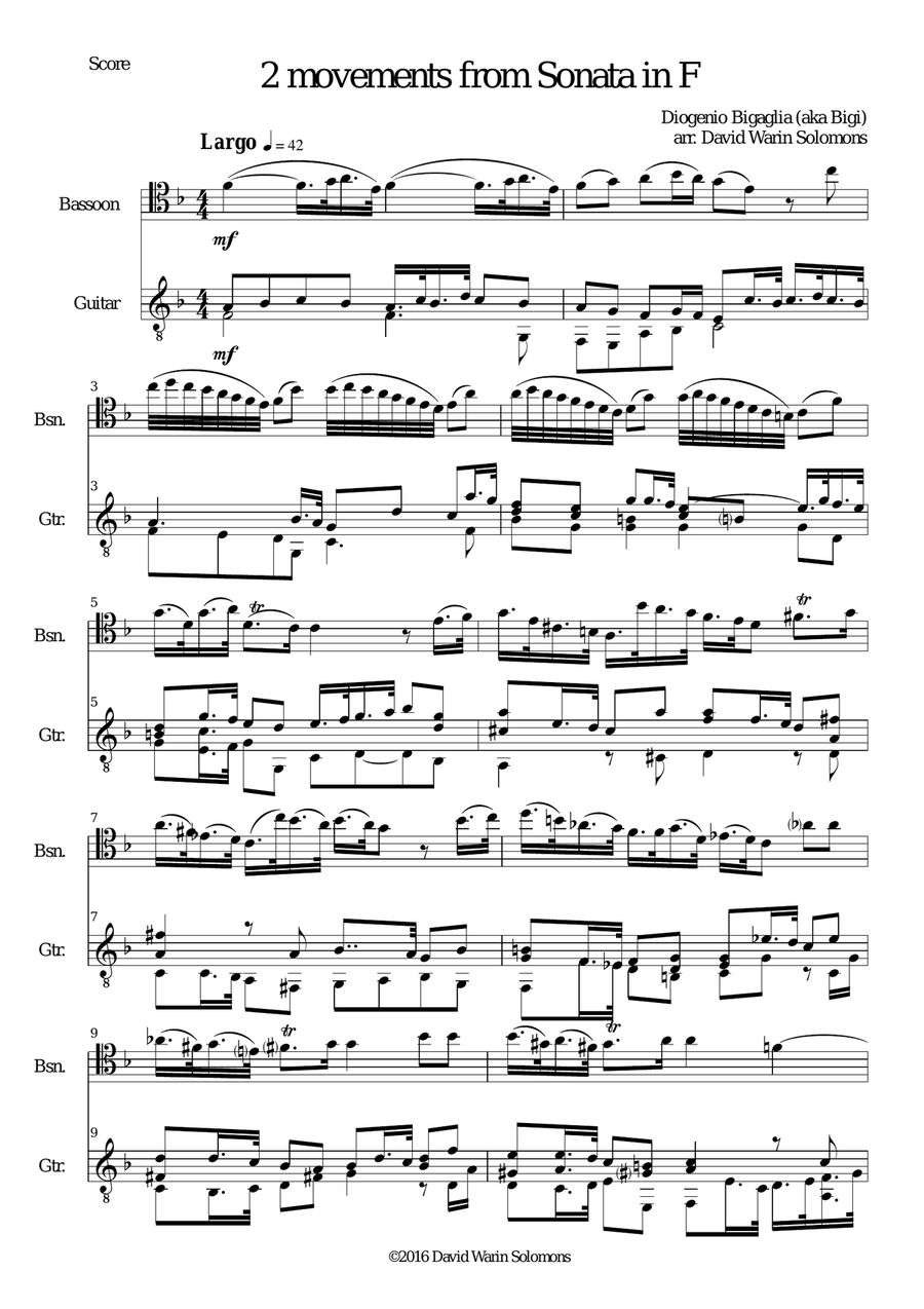 Sonata in F (first and last movements) for bassoon and guitar Bassoon scores gallery preview page 1