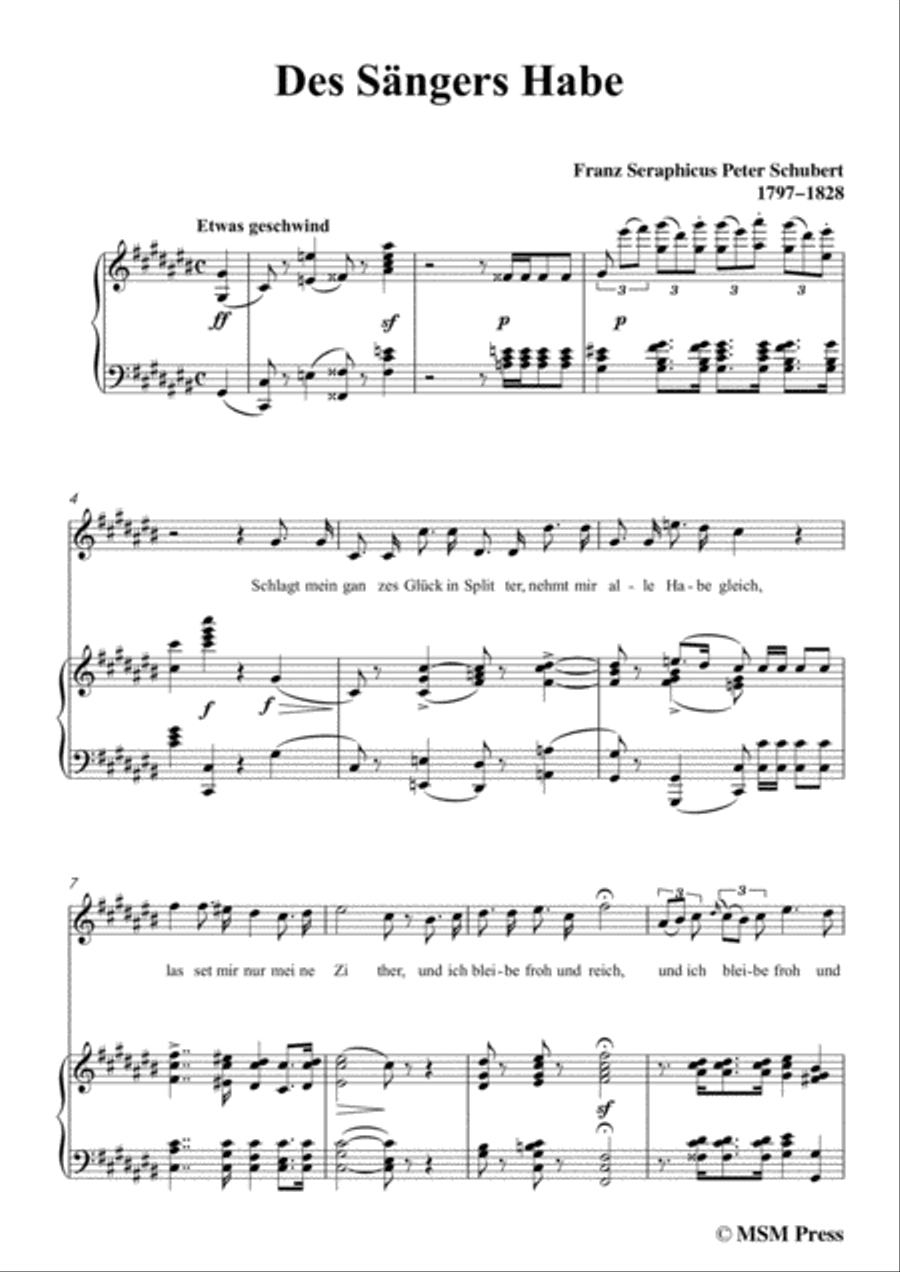 Schubert-Des Sängers Habe,in C sharp Major,for Voice&Piano Voice scores gallery preview page 3