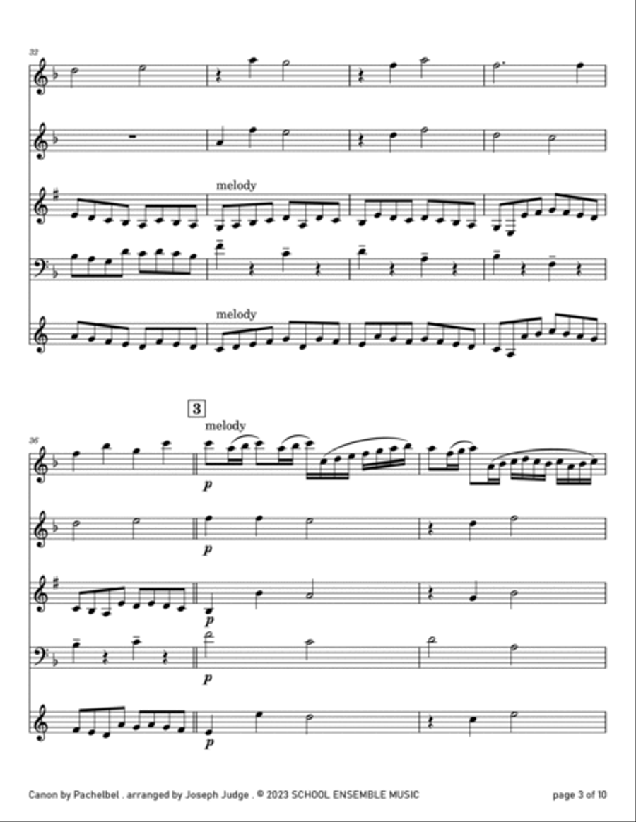 Canon by Pachelbel for Woodwind Quartet in Schools Canon by Pachelbel for Woodwind Quartet in Schools Woodwind Quartet scores gallery preview page 3