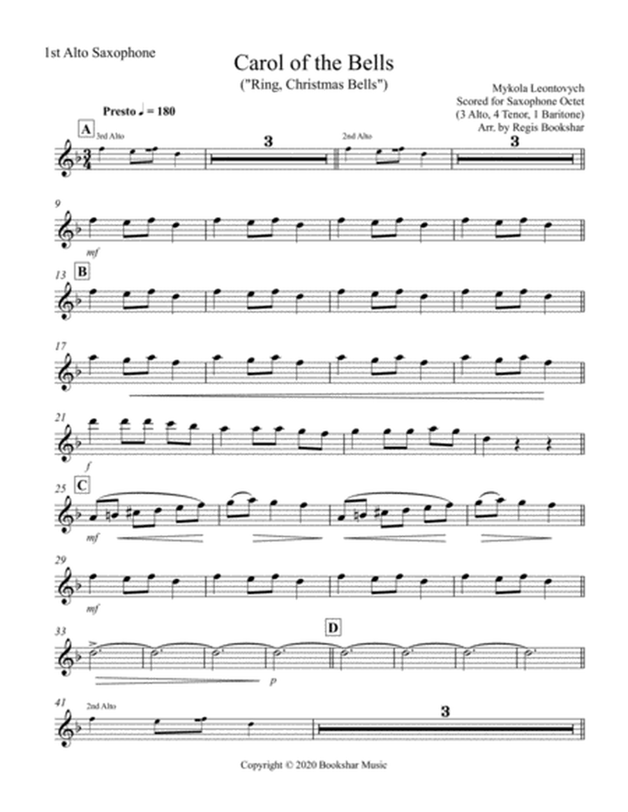 Carol of the Bells (F min) (Saxophone Octet - 3 Alto, 4 Ten, 1 Bari) image number null