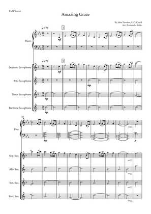 Amazing Grace (John Newton, E. O. Excell) for Saxophone Quartet and Piano Accompaniment with Chords