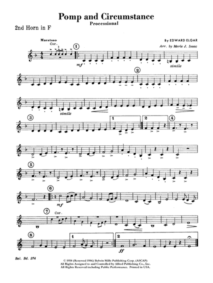 Pomp and Circumstance, Op. 39, No. 1 (Processional): 2nd F Horn