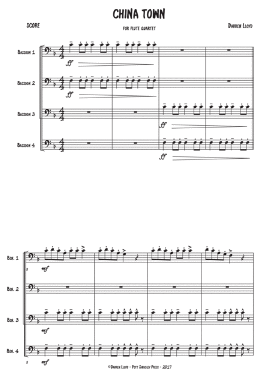 China town - Bassoon quartet Woodwind Quartet scores gallery preview page 1