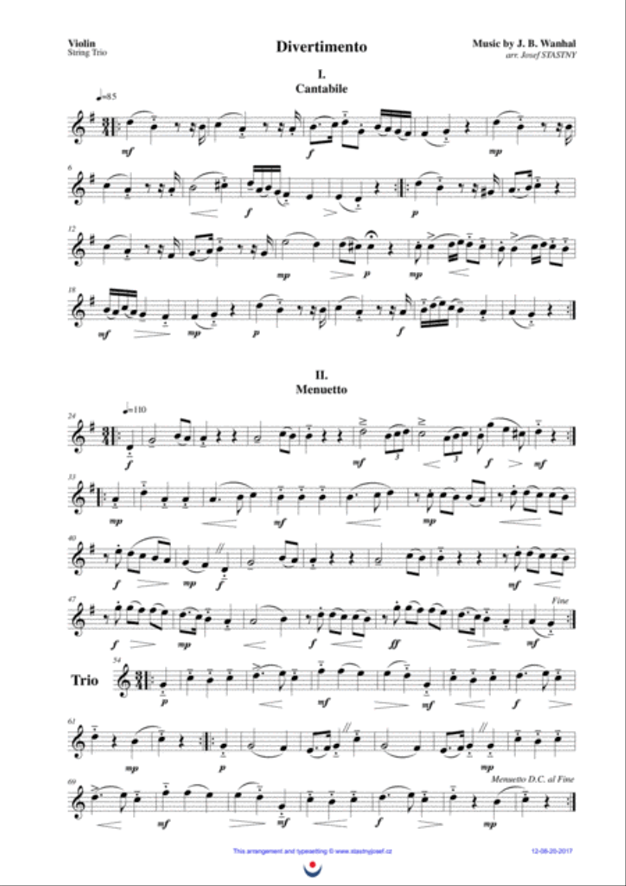 Divertimento (Cantabile, Menuetto, Allegro) String Trio scores gallery preview page 4