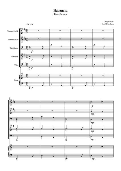 Georges Bizet - Carmen - Habanera for Brass Quintet in a easy version with piano - Score and parts image number null