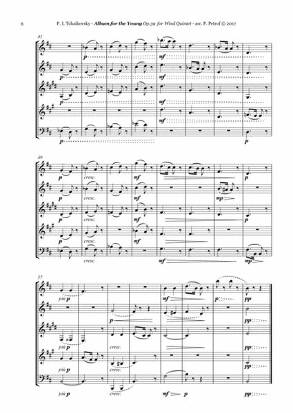 P. I. Tchaikovsky - Album for the Young Op.39 - Arrangement for Woodwind Quintet, Score and Parts image number null