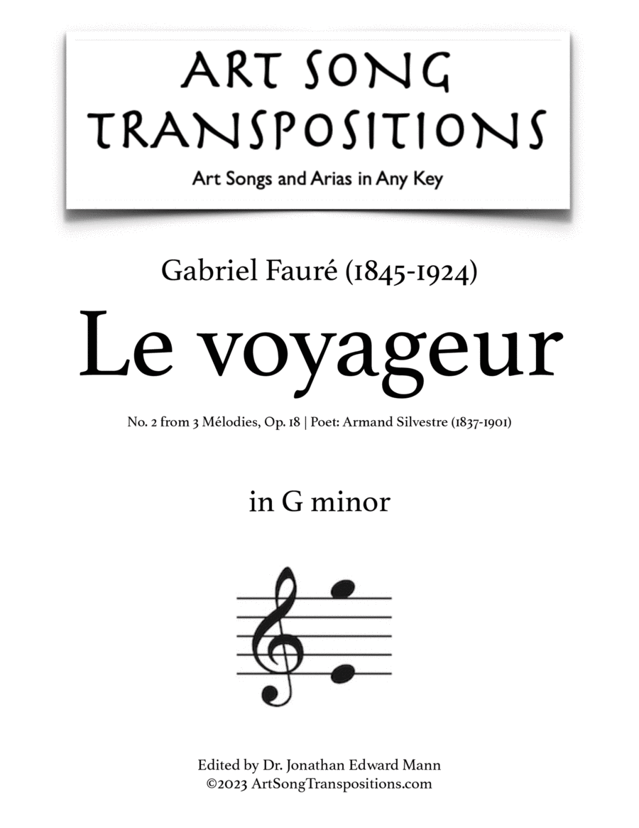 FAURÉ: Le voyageur, Op. 18 no. 2 (transposed to G minor) Voice scores gallery preview page 1