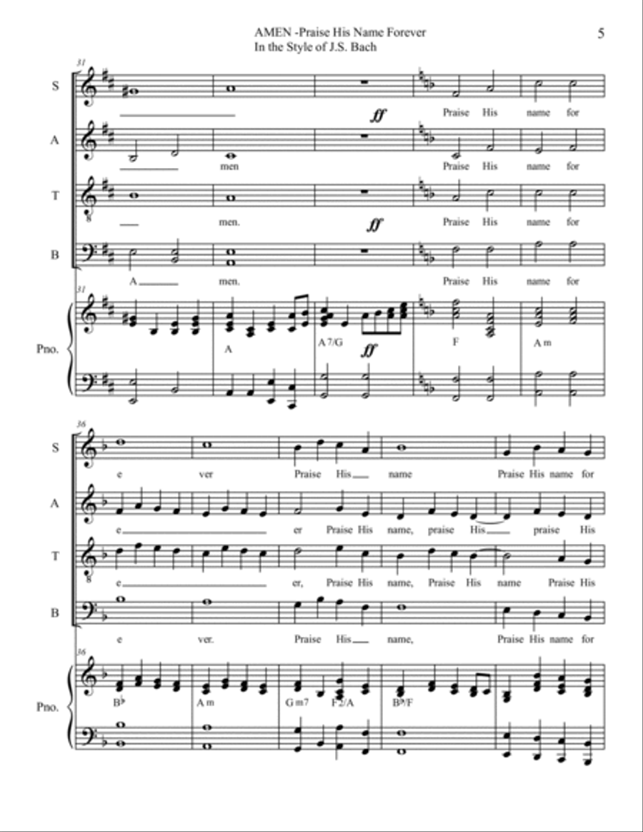 AMEN Praise His Name Forever 4-Part scores gallery preview page 5