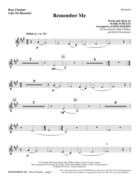 Remember Me - Bass Clarinet (sub. Bassoon)