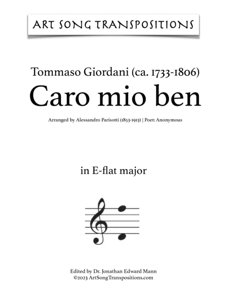 GIORDANI: Caro mio ben (transposed to E major, E-flat major, and D major)