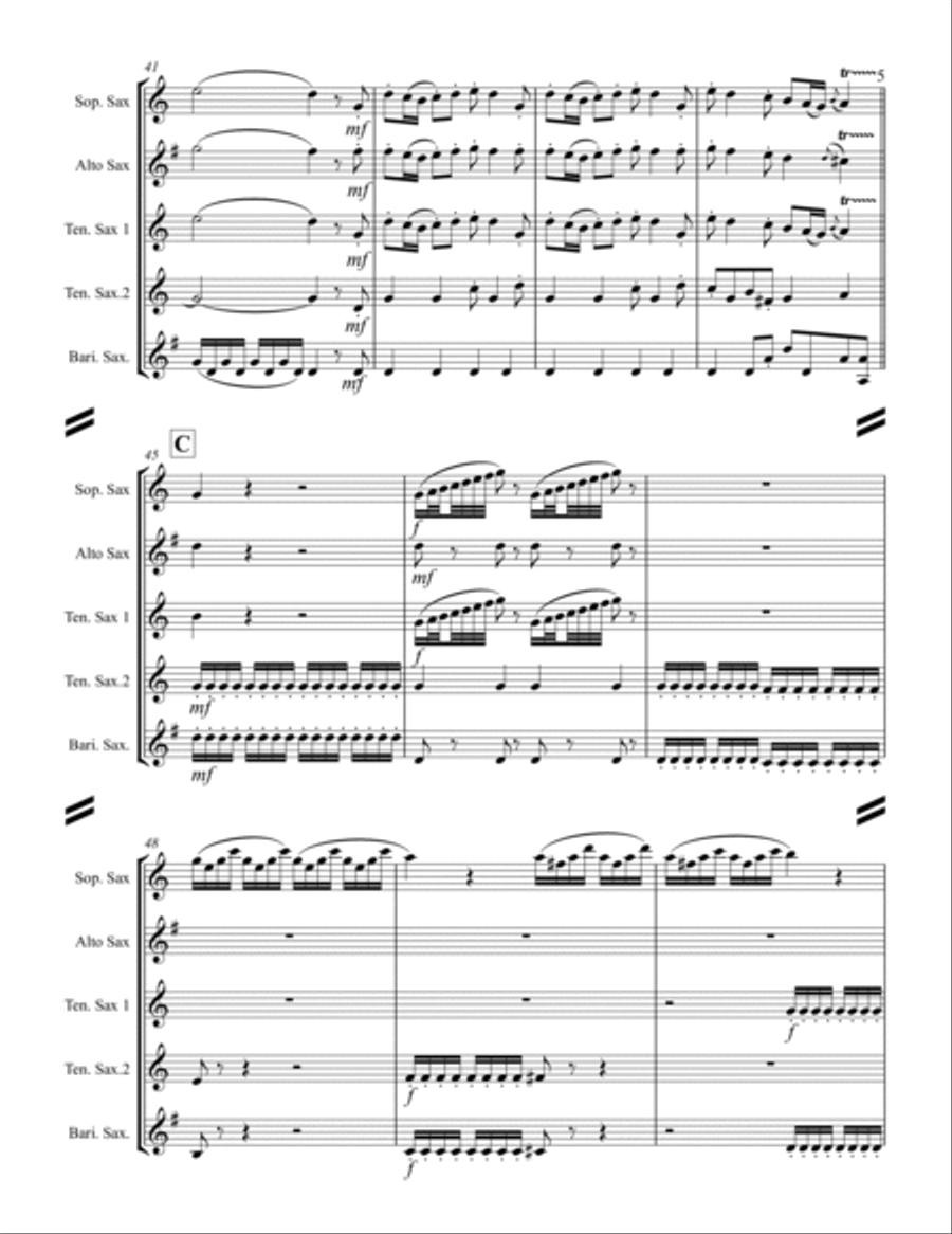 Vivaldi - La primavera - I. Allegro from The Four Seasons (for Saxophone Quintet SATTB) Saxophone Quintet scores gallery preview page 6