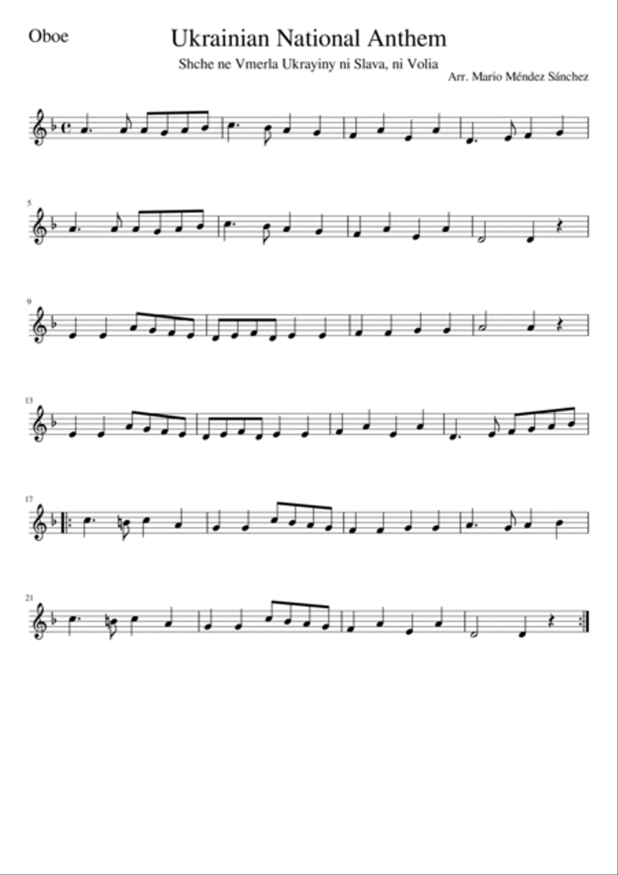 Ukraine National Anthem for Oboe and Piano Piano Accompaniment scores gallery preview page 2