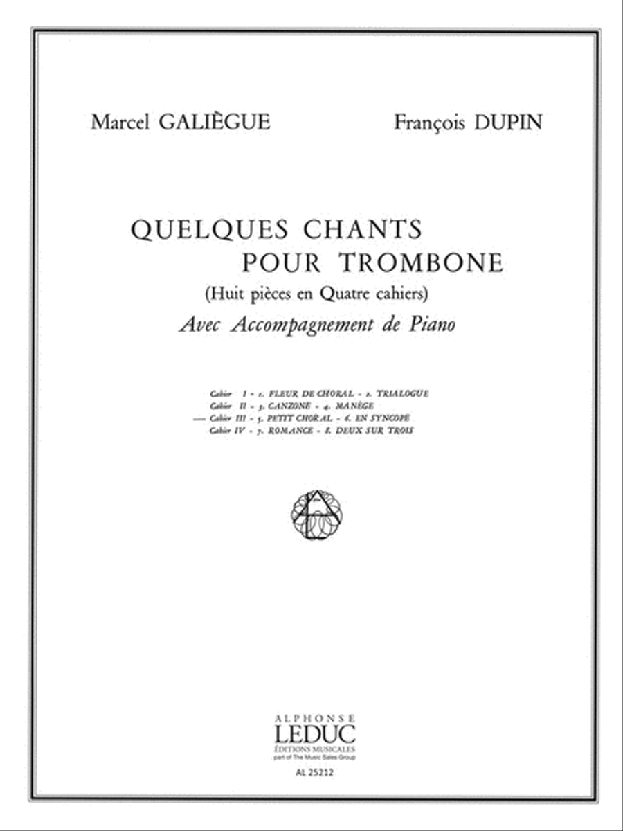 Galiegue Quelques Chants Vol 3 Petit Choral En Syncope Tbn & Pf Bk Men's Choir scores gallery preview page 1