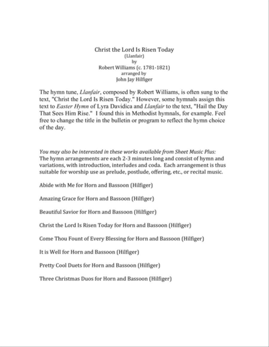 Christ the Lord Is Risen Today for French Horn and Bassoon Woodwind Duet scores gallery preview page 2