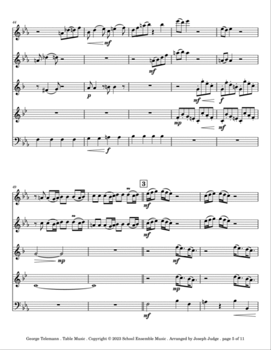Table Music by Telemann for Woodwind Quintet in Schools Woodwind Quintet scores gallery preview page 5