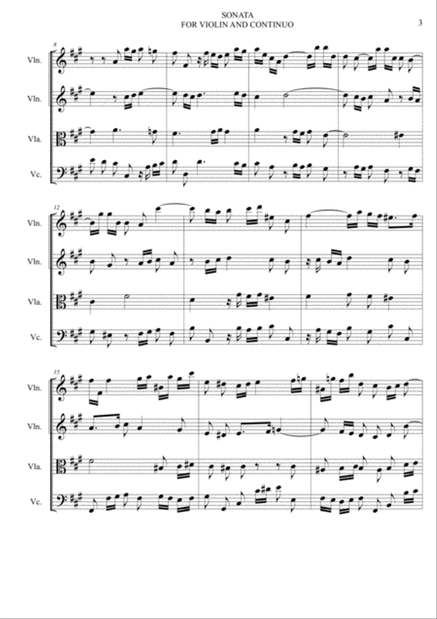 SONATA FOR VIOLIN AND CONTINUO - D. Zipoli - Arr. for String Quartet String Quartet scores gallery preview page 3