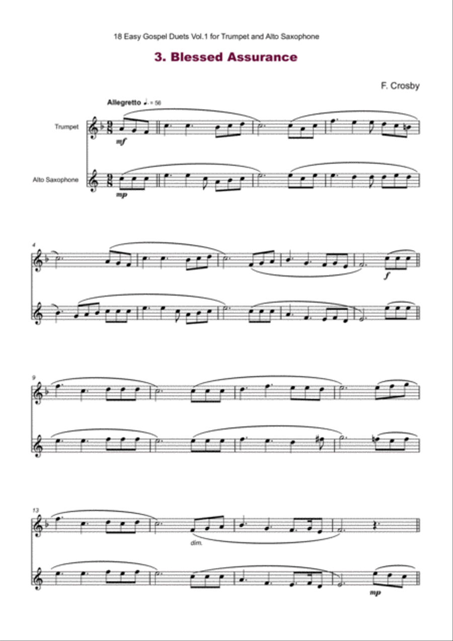 18 Easy Gospel Duets Vol.1 for Trumpet and Alto Saxophone Alto Saxophone scores gallery preview page 5