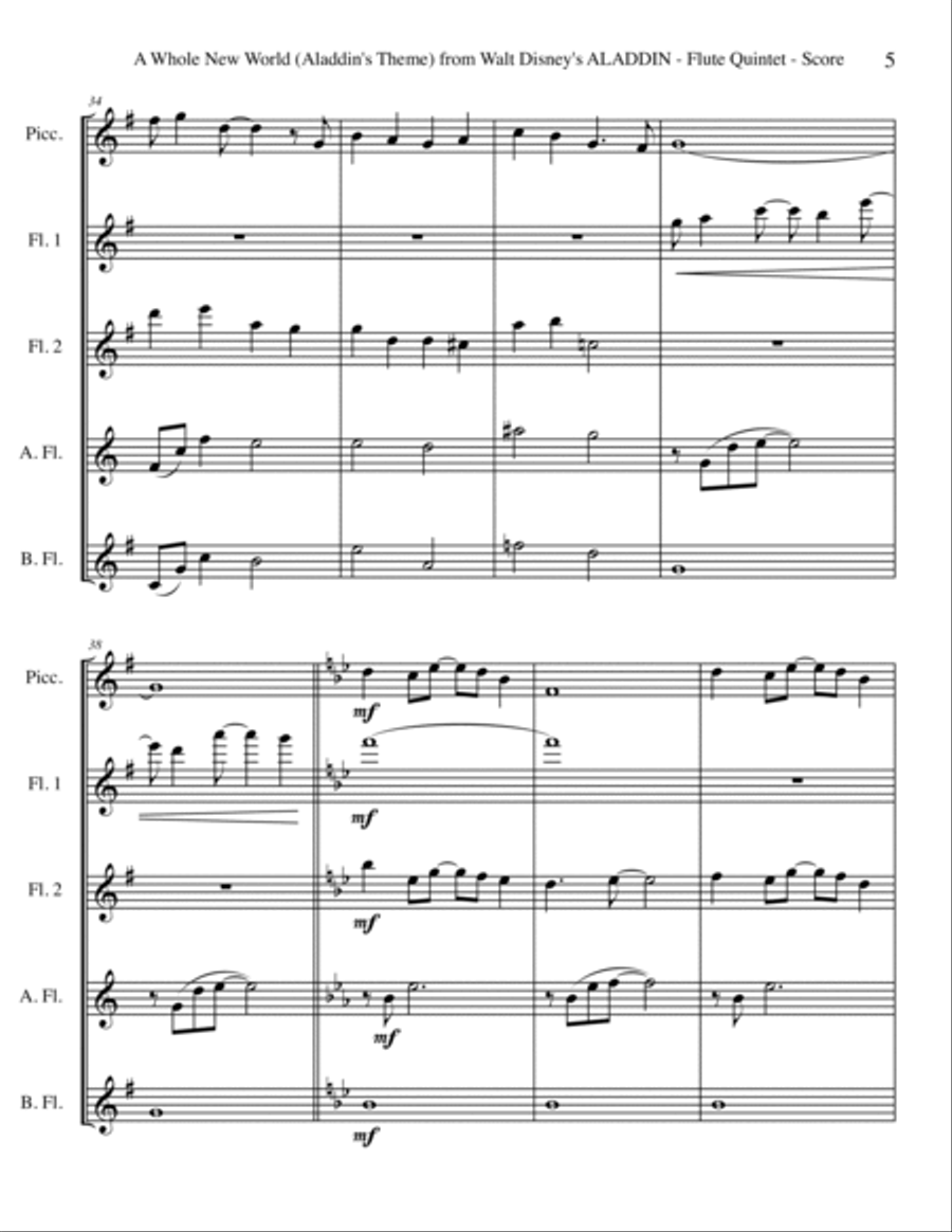 A Whole New World (from 'Aladdin') Woodwind Quintet scores gallery preview page 5