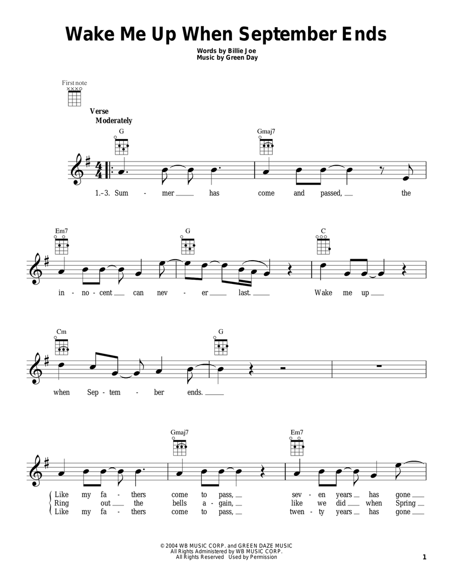 Wake Me Up When September Ends Ukulele scores gallery preview page 1