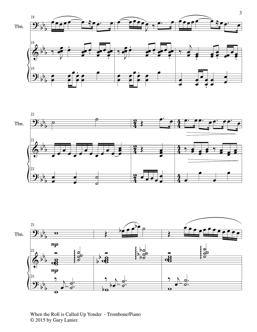 WHEN THE ROLL IS CALLED UP YONDER (Duet – Trombone and Piano/Score and Parts) Trombone Duet scores gallery preview page 4