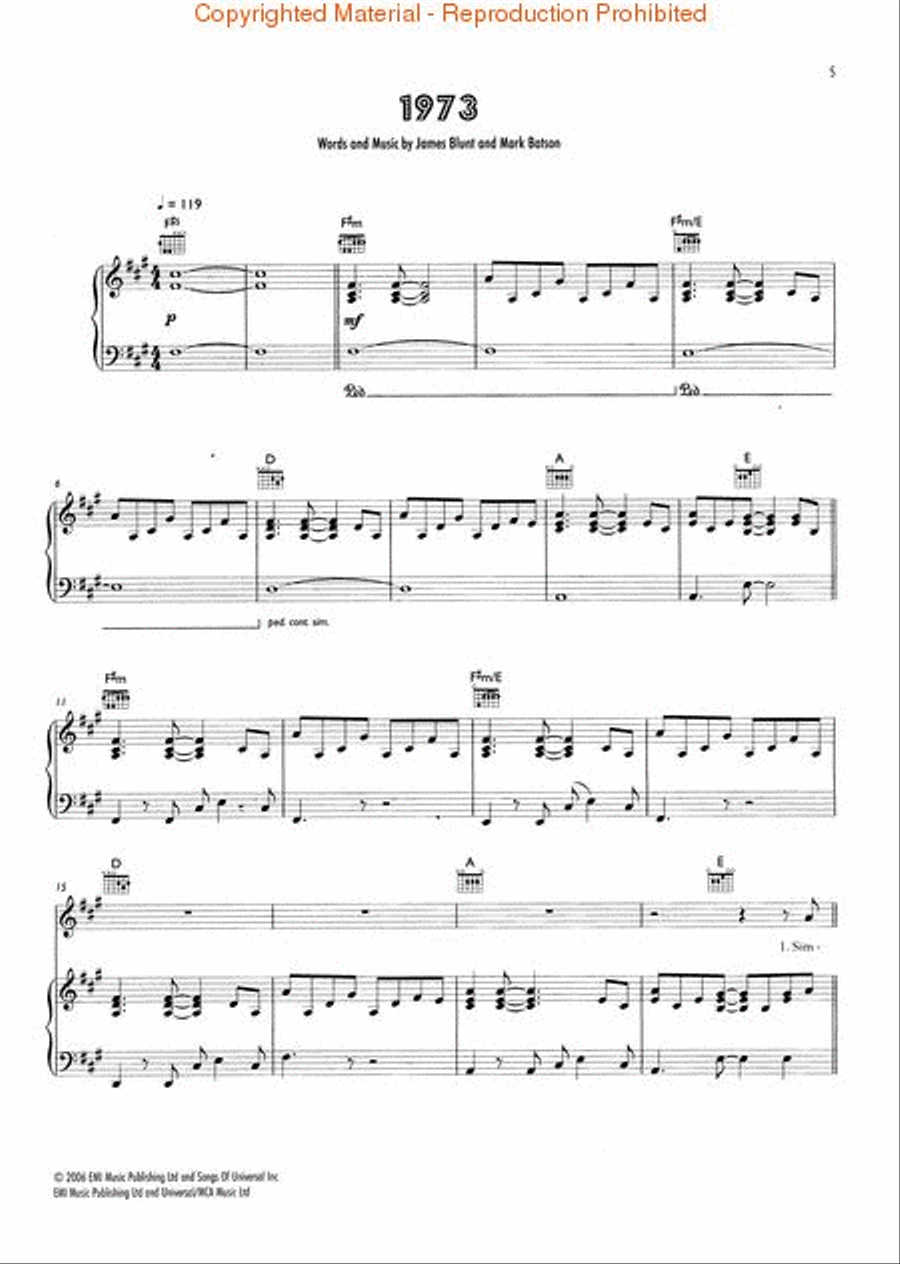 James Blunt - All the Lost Souls Piano, Vocal, Guitar scores gallery preview page 2