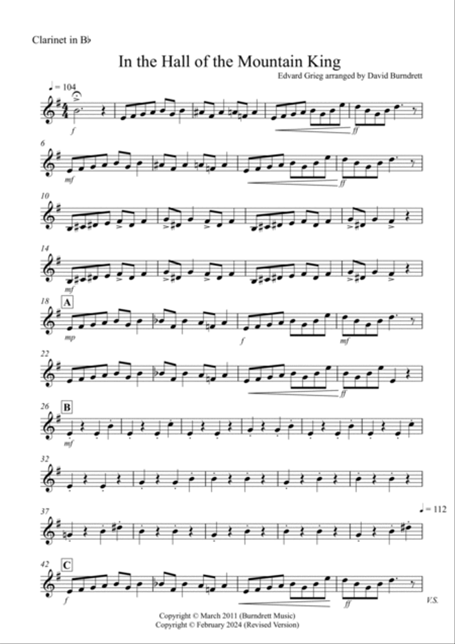 In the Hall of the Mountain King for Clarinet and Cello Duet B-Flat Clarinet scores gallery preview page 5
