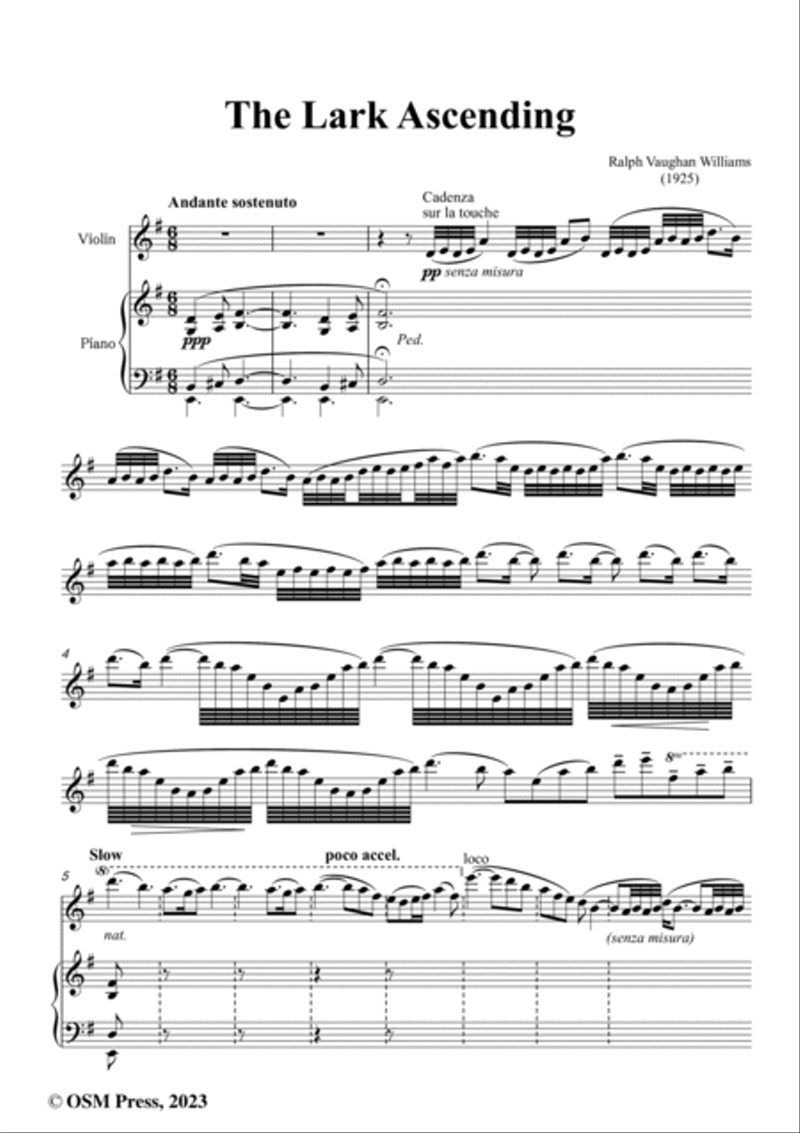 Vaughan Williams-The Lark Ascending(1925),in e minor Violin Solo scores gallery preview page 2