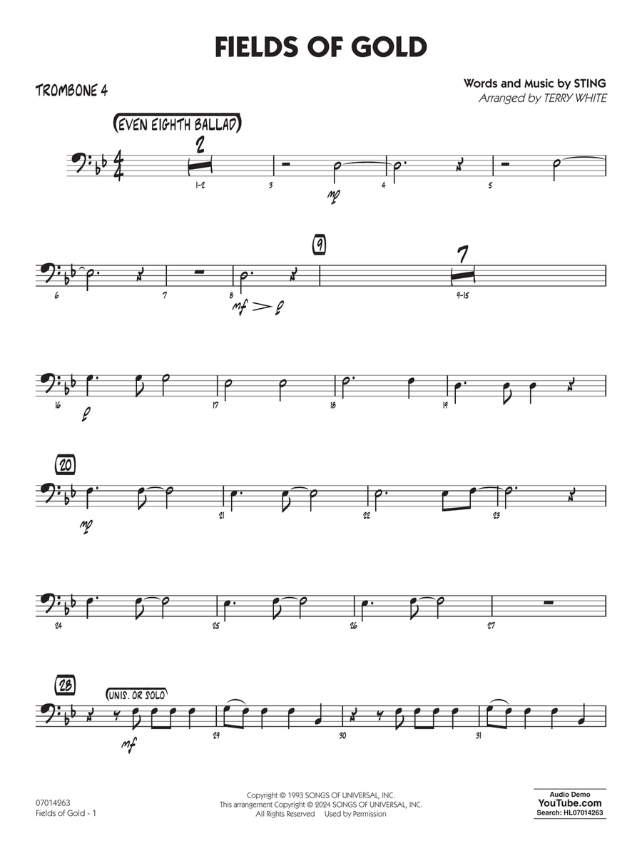 Fields Of Gold (arr. Terry White) - Trombone 4 Jazz Ensemble scores gallery preview page 1
