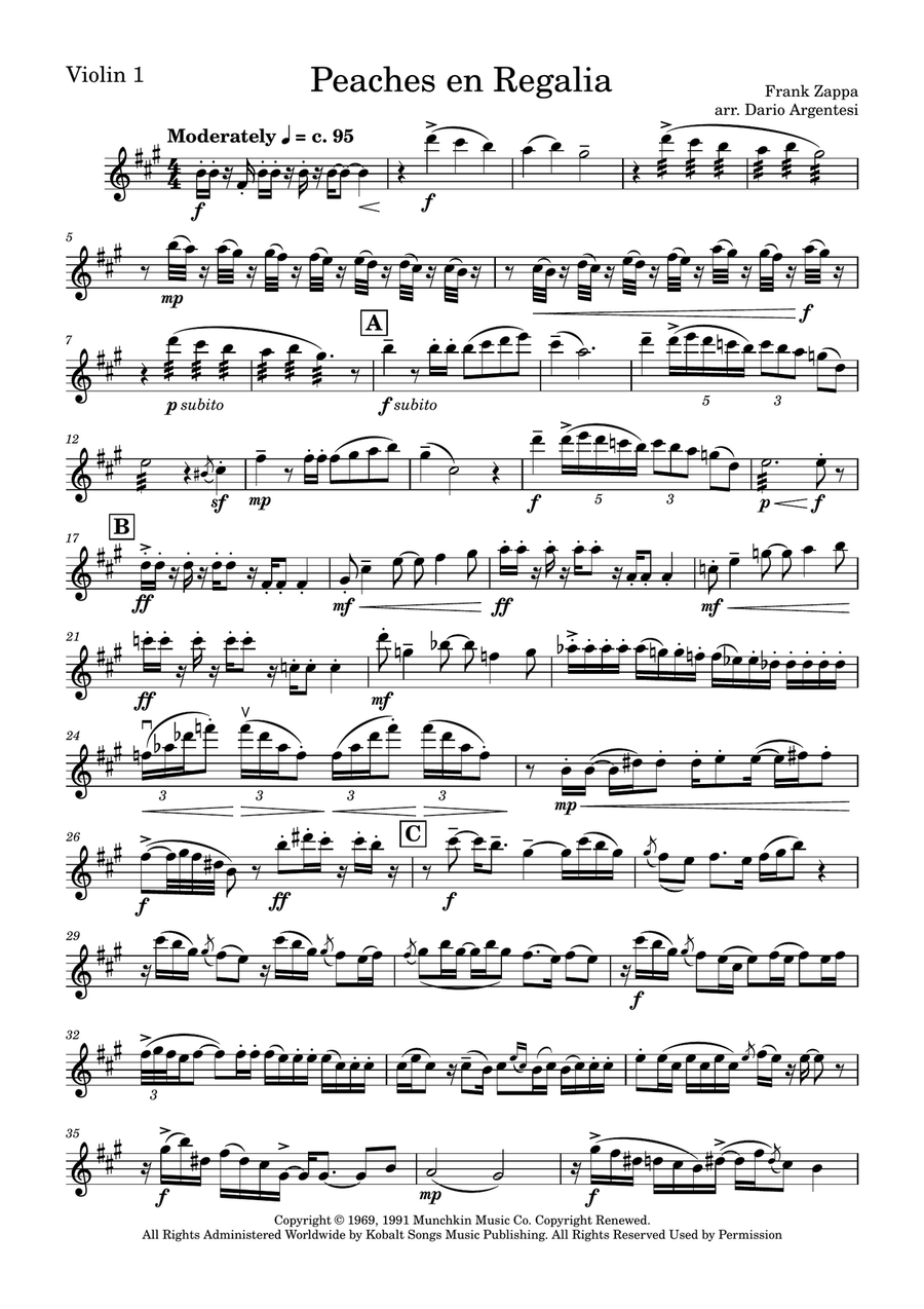 Peaches En Regalia by Frank Zappa String Quartet Digital Sheet