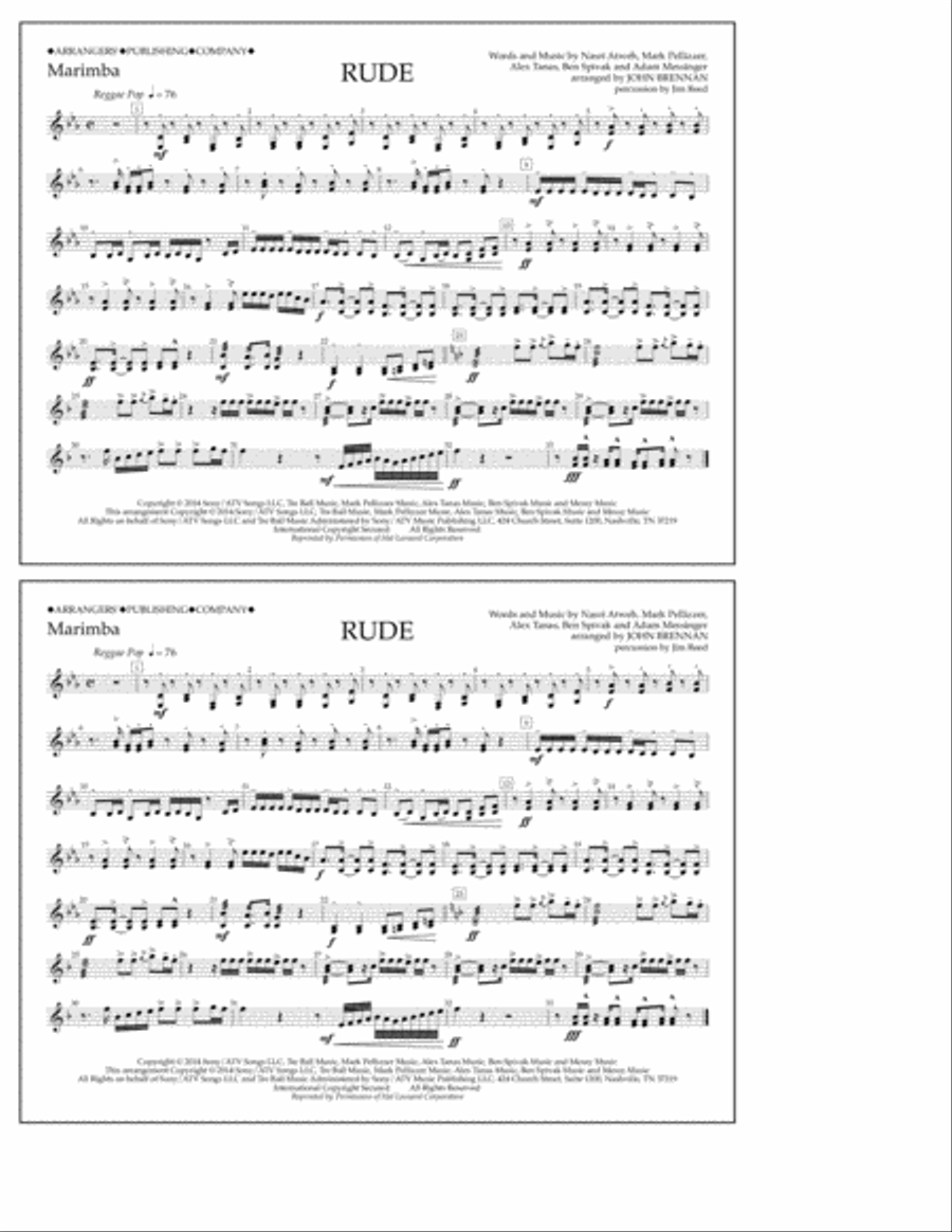 Rude - Marimba Marching Band scores gallery preview page 1