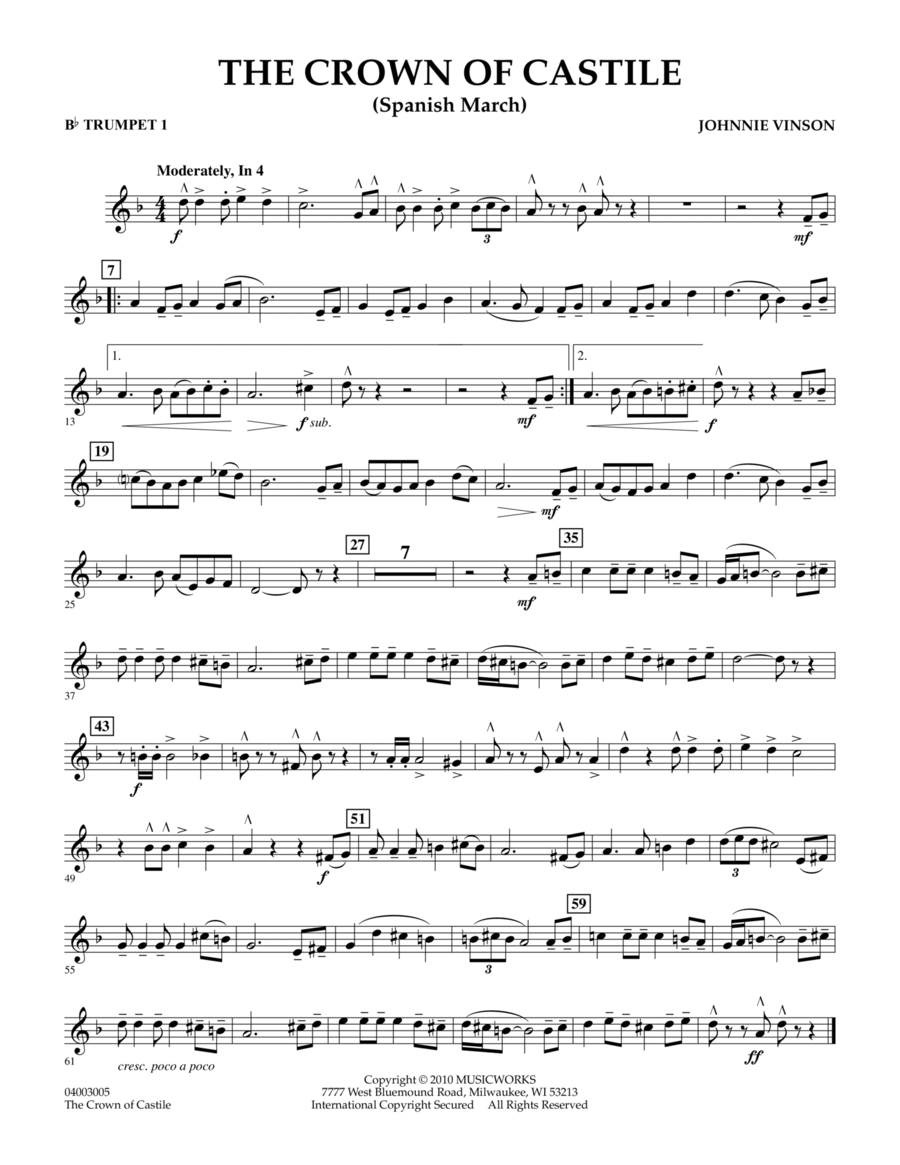 The Crown Of Castile - Bb Trumpet 1 Concert Band scores gallery preview page 1