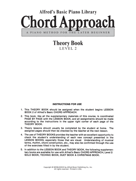 Alfred's Basic Piano Chord Approach Theory, Book 2