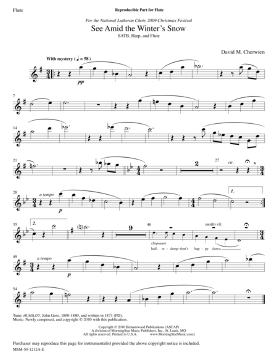 See Amid the Winter's Snow (Downloadable Flute/Harp Parts) Choir scores gallery preview page 1