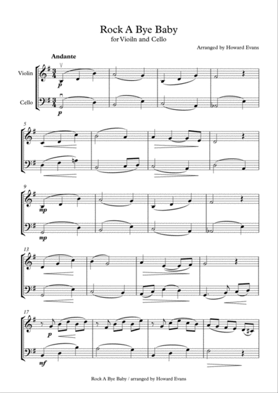 Rock A Bye Baby for Violin and Cello String Duet scores gallery preview page 2