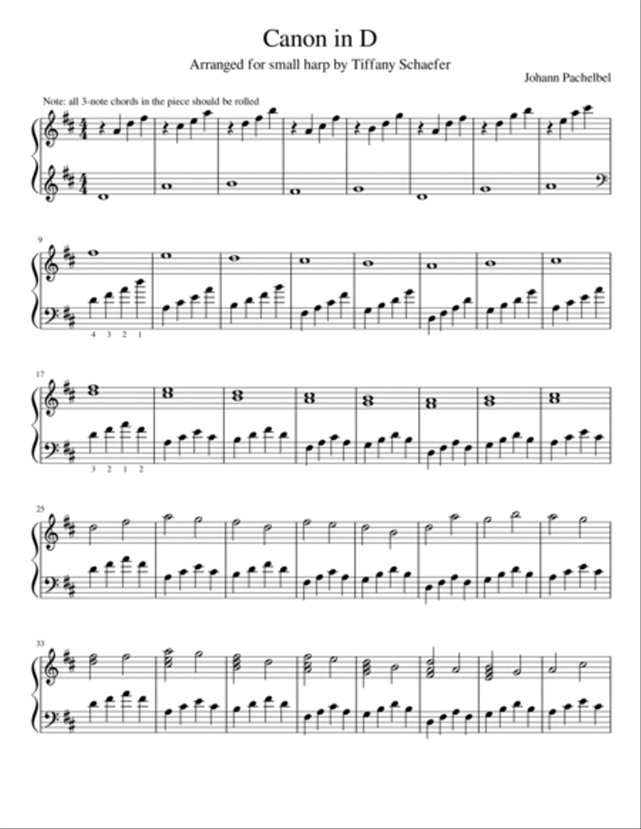 Pachelbel's Canon in D For Small Harp Harp scores gallery preview page 2