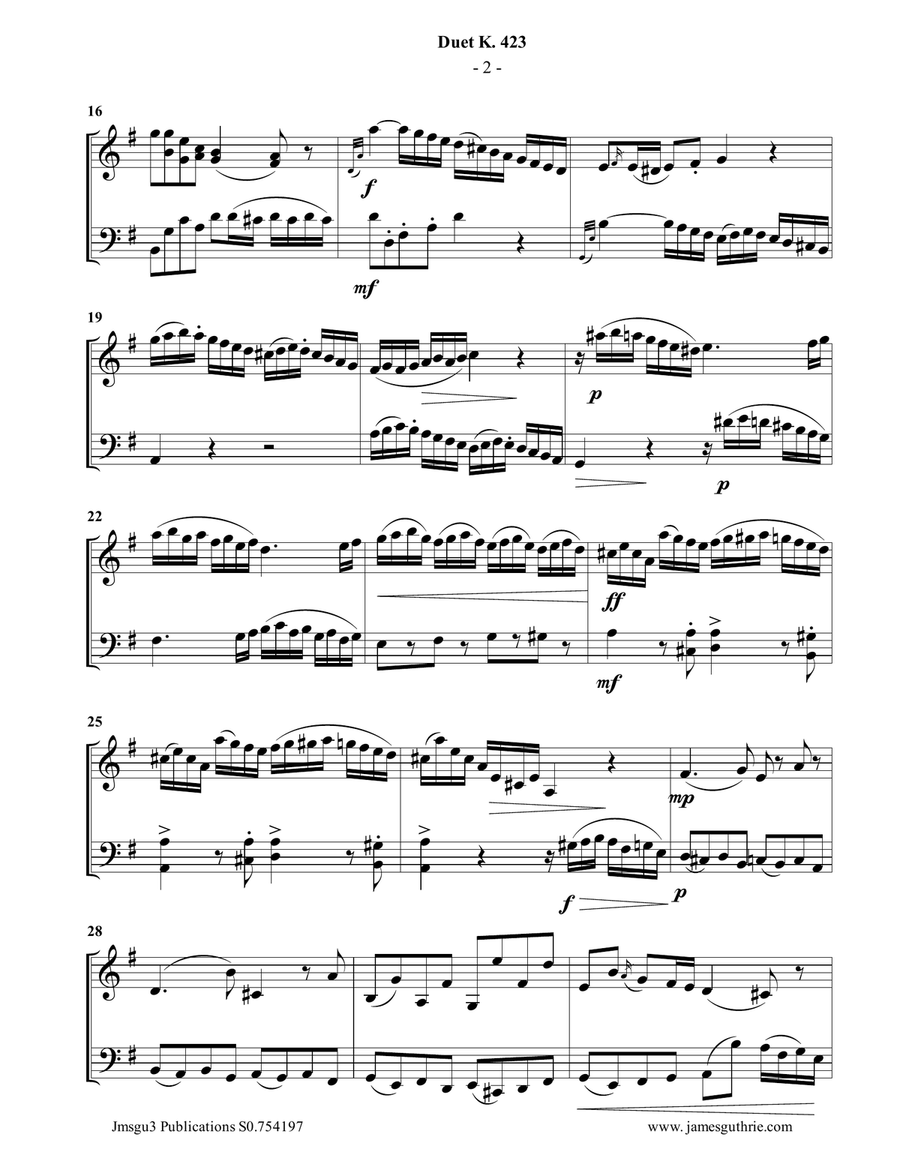 Mozart: Duet K.423 for Violin & Cello String Duet scores gallery preview page 2