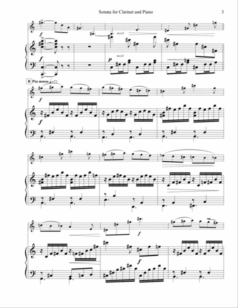 Sonata for Clarinet and Piano Clarinet Solo scores gallery preview page 3