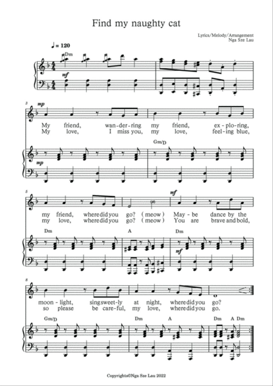 Find My Naughty Cat - 2 Part Children's Choir 2-Part scores gallery preview page 2