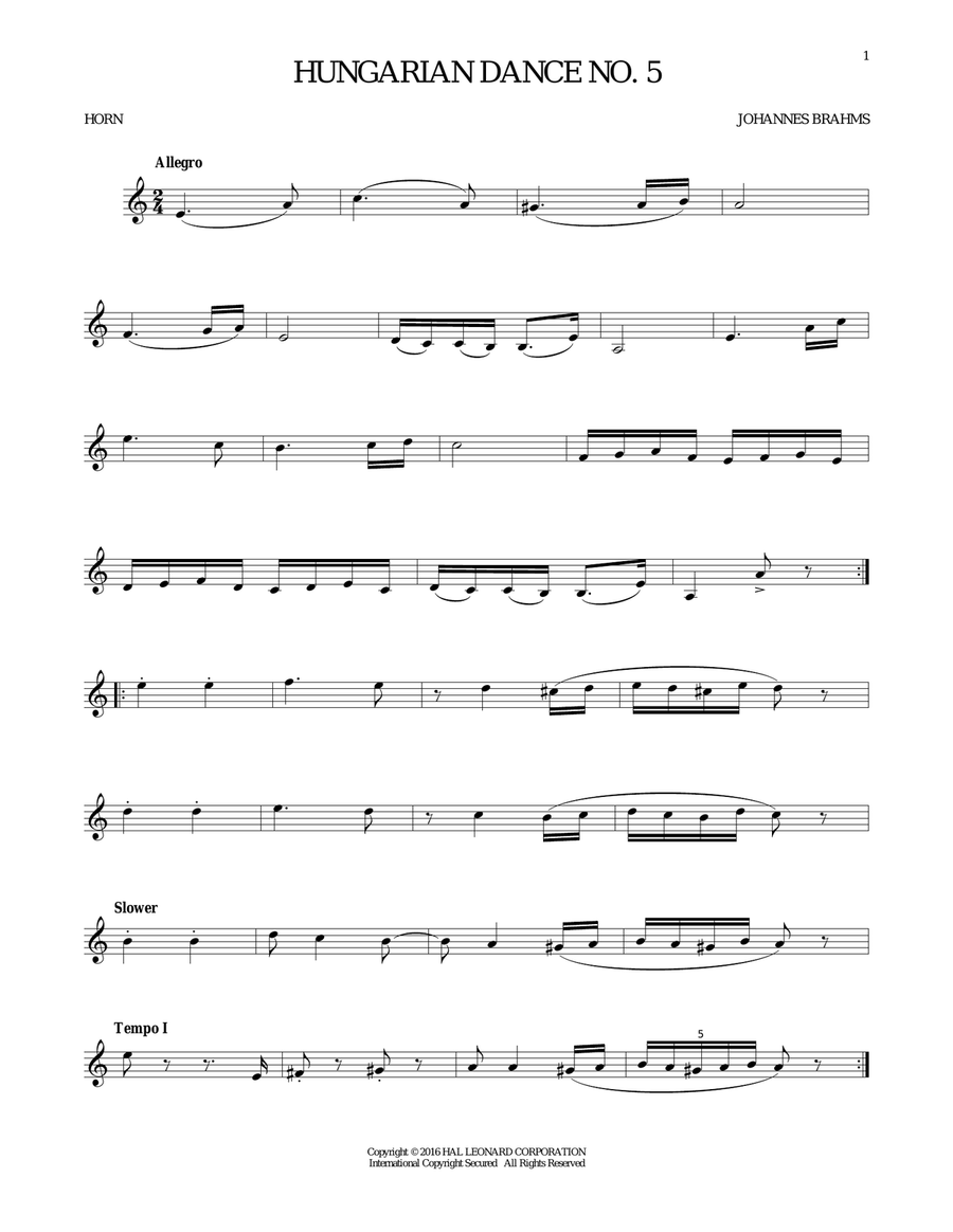 Hungarian Dance No. 5 Horn Solo scores gallery preview page 1