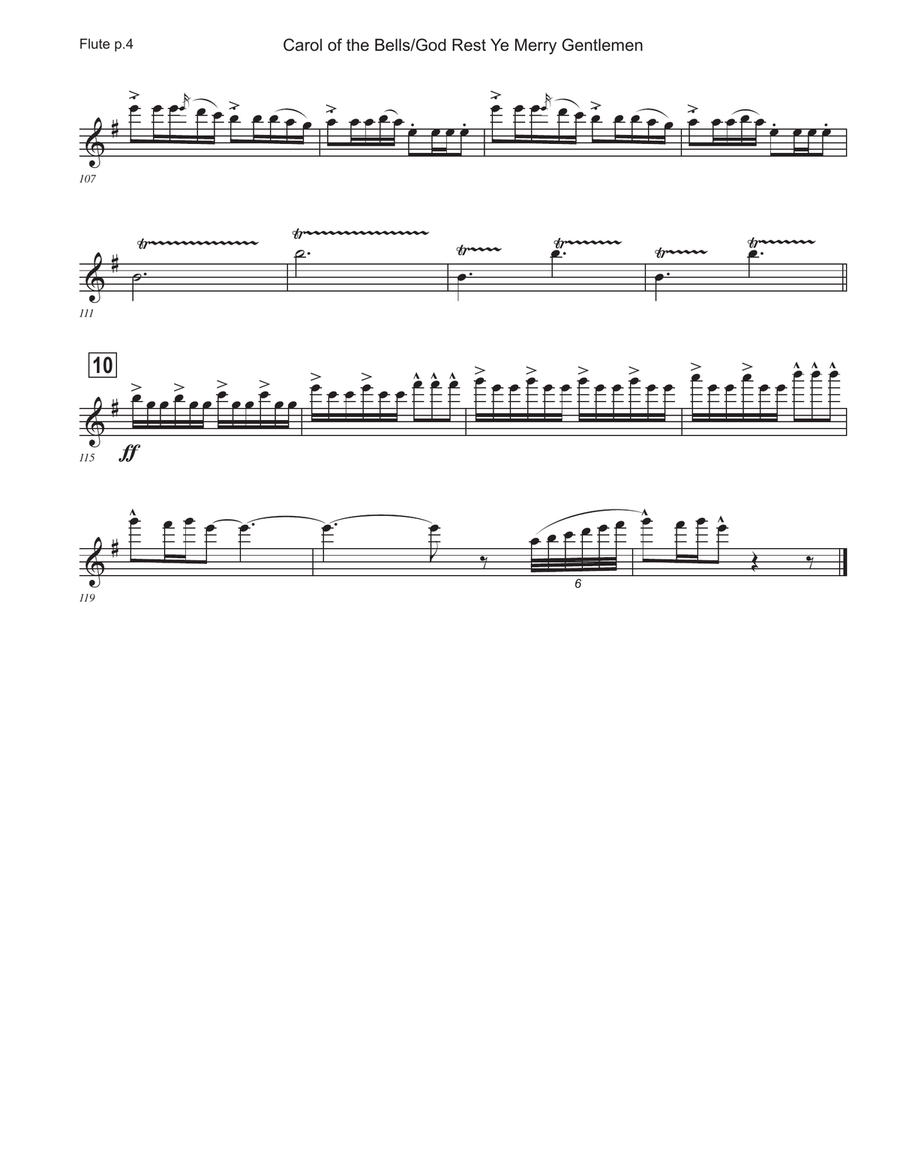 Carol of the Bells / God Rest Ye Merry Gentlemen Flute Solo scores gallery preview page 4