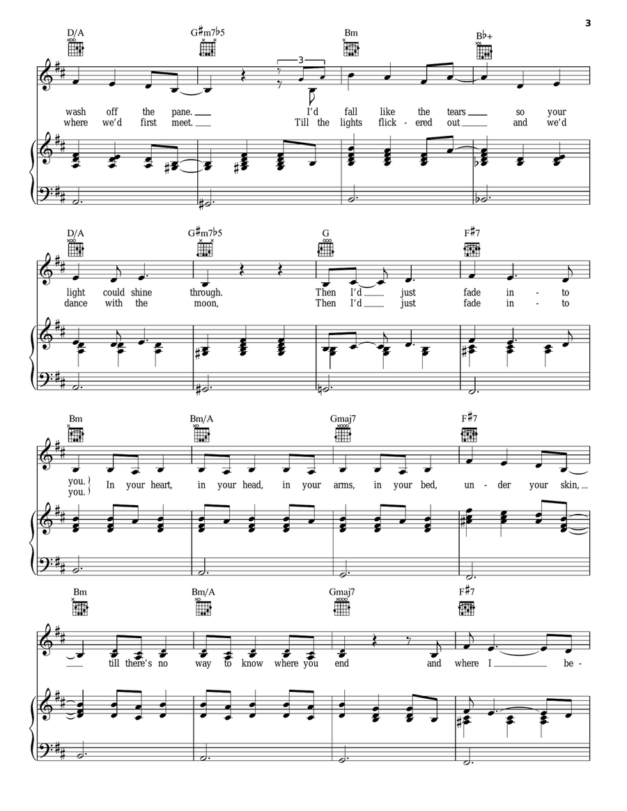 Fade Into You Piano, Vocal, Guitar scores gallery preview page 3